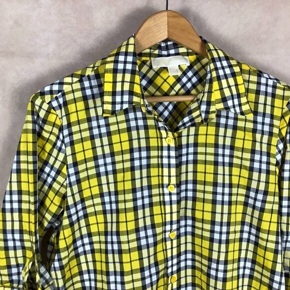 MICHAEL KORS Plaid Tie-Sleeve Button-Down Shirt Petite Medium - Picture 3 of 9